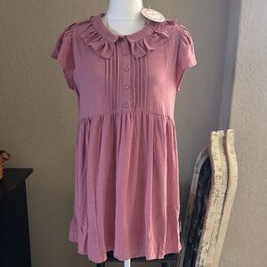 NWT Umgee SZ MD Pink Ruffled Dress 100% cotton pit2pit 21” Length 32” beautiful